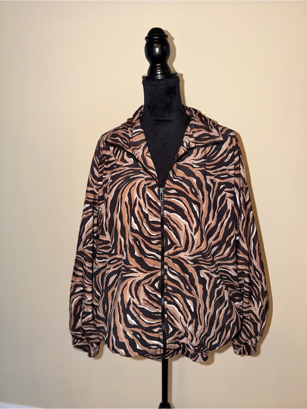 Women's Brown Zebra Print Bomber Jacket - Kloz Studio Plus